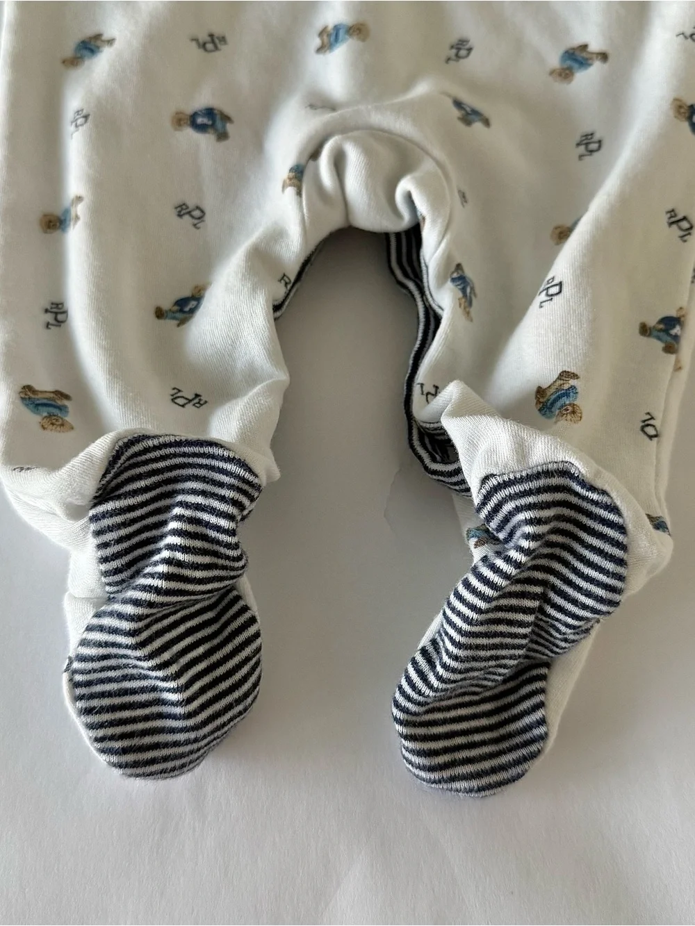 Ralph Lauren Baby Boy Polo Bear Cotton Footed Pajamas Blue/White OnePiece 3-6 Mo
